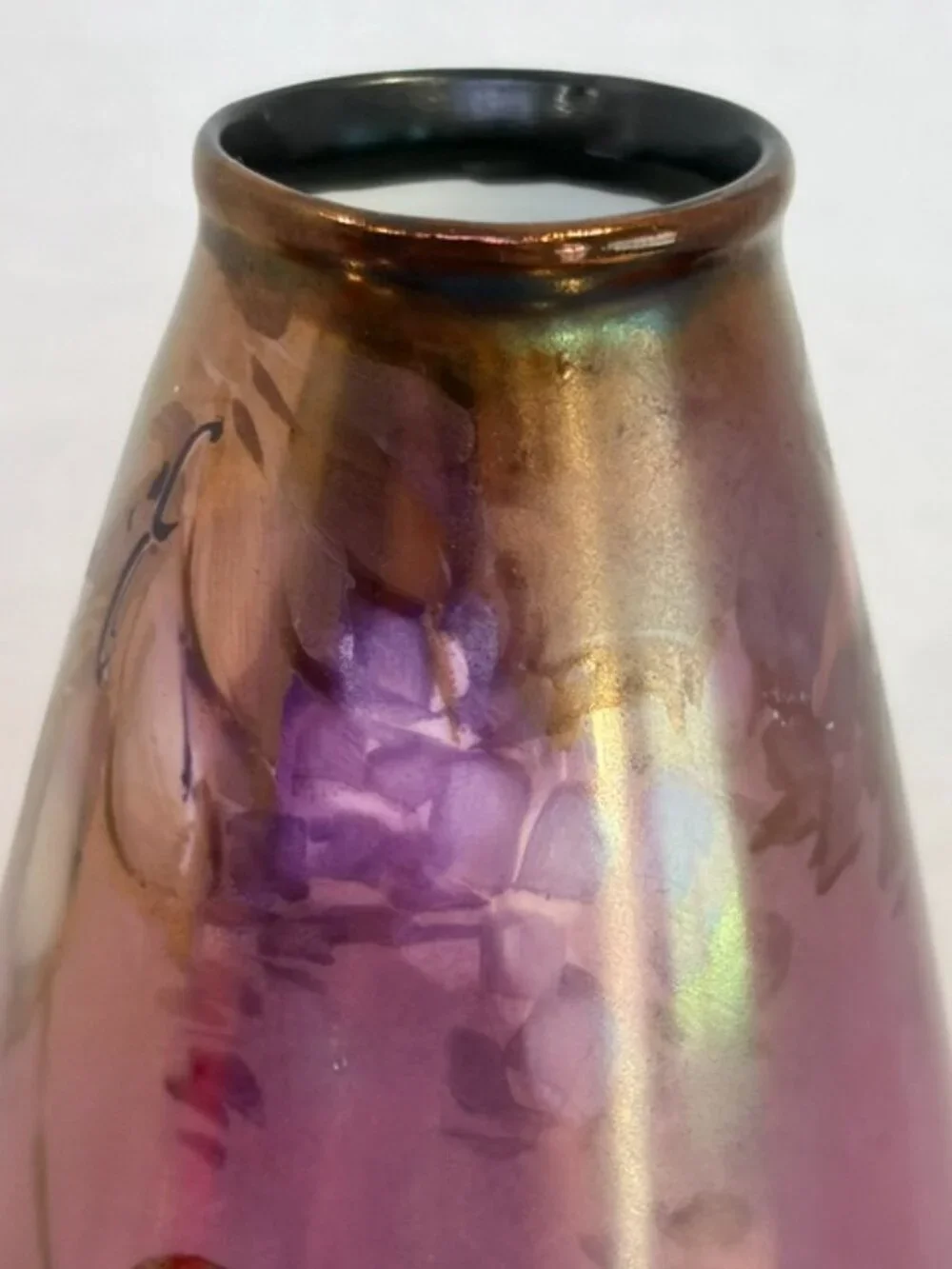 Antique Heinrich & Co Selb Bavaria Purple Birds Hand Painted Vase